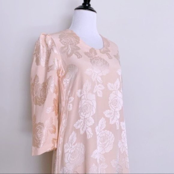 Handmade Vintage Ballet Pink Floral Satin Rose Print Shift Dress XXS/XS - Picture 8 of 8